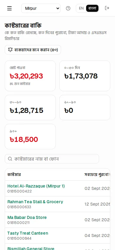 মোবাইলে বাকি