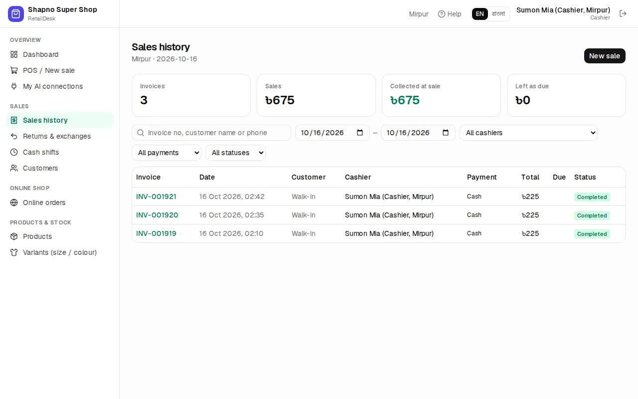 Sales history
